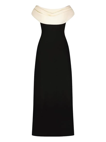 Макси-платье с воротником-стойкой Lela Rose black