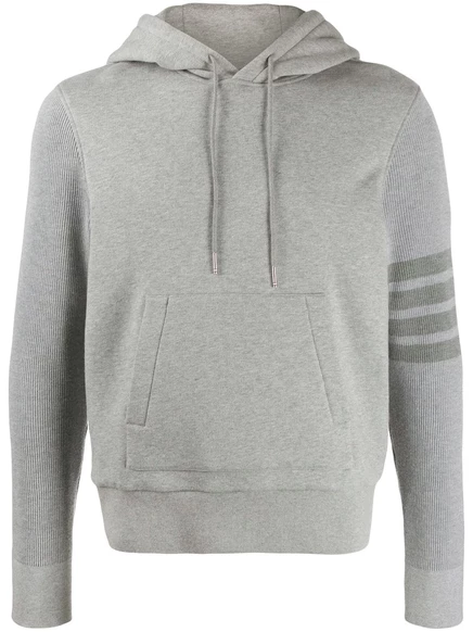 Мужское худи Thom Browne 4-Bar из хлопка, светло-серое