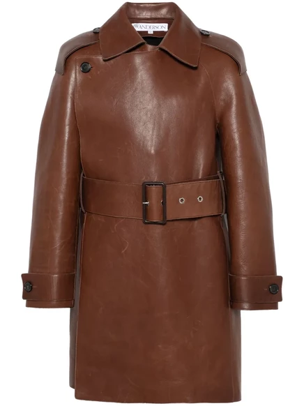 Кожаное пальто-тренч от JW Anderson brown