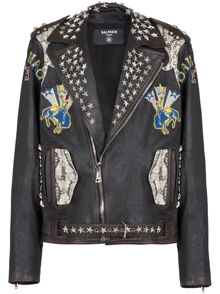 Мужская кожаная куртка Balmain с логотипом, черная