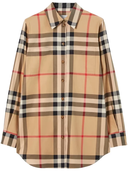 Женская рубашка Burberry Vintage Check из хлопка, бежевая