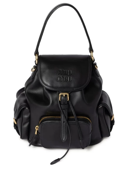 Женский кожаный рюкзак Miu Miu на шнурке, черный
