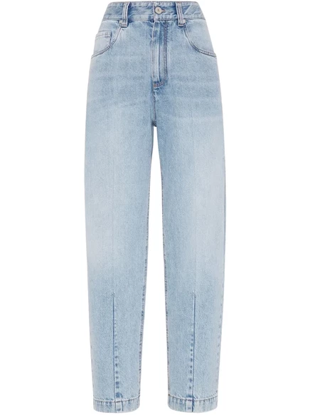 Женские джинсы Brunello Cucinelli прямые с бисером, голубые