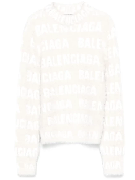 Вязаный пушистый джемпер с логотипом Balenciaga white