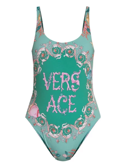 Женский купальник Versace с цветочным принтом, зеленый