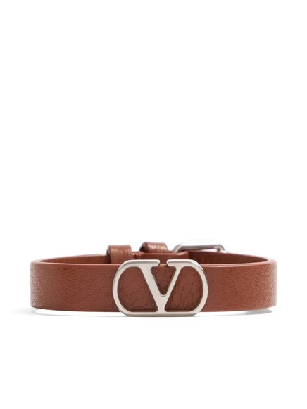 Мужской кожаный браслет Valentino Garavani VLogo, коричневый
