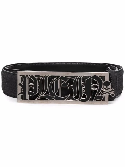 Мужской кожаный ремень Philipp Plein с логопластиной, черный