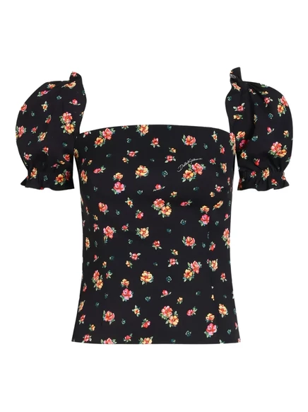 Блузка с пышными рукавами и цветочным рисунком от Dolce & Gabbana