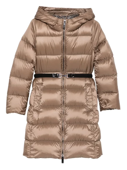 Женская пуховая куртка Max Mara с капюшоном и поясом, коричневая