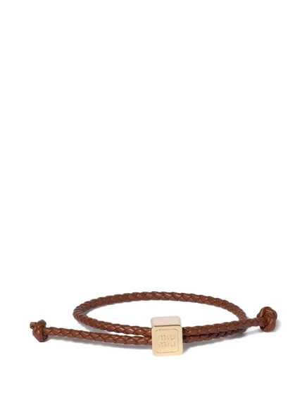Женский браслет miu miu кожаный, золотистый