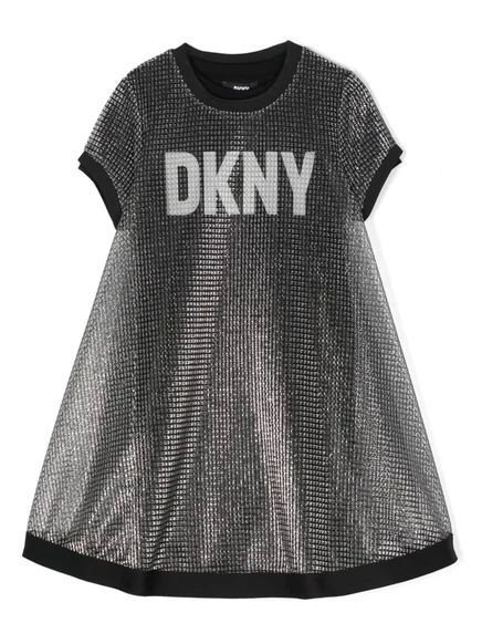 Мини-платье с сетчатым верхом и принтом с логотипом Dkny Kids