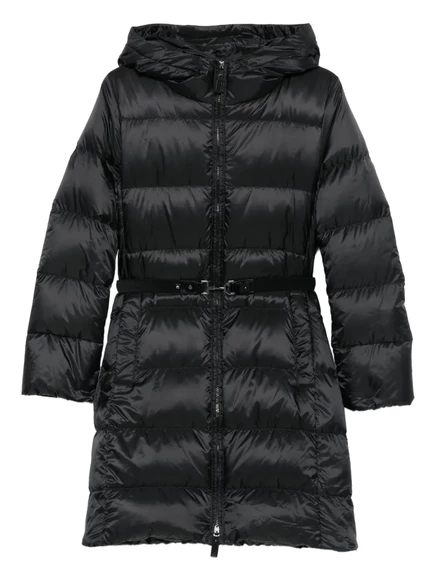 Женская парка Max Mara стеганая с капюшоном и поясом, черная