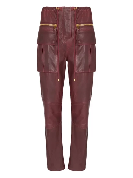 Прямые брюки-карго из овечьей кожи Balmain red