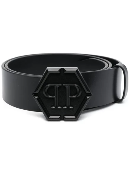 Мужской ремень Philipp Plein Hexagon из кожи, черный