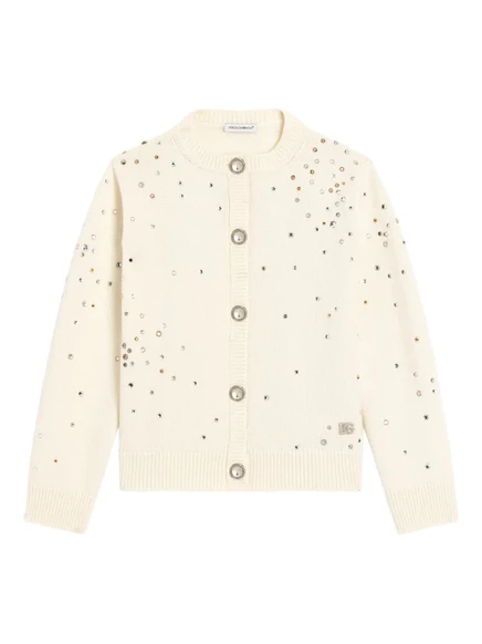 Кардиган для девочек Dolce & Gabbana Kids с кристаллами, слоновая кость