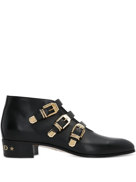 Мужские ботинки Gucci кожаные с пряжкой, черные
