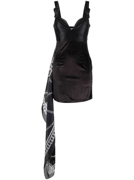 Мини-платье от Versace Jeans Couture с шарфом-цепочкой и принтом-деталь мини-платья black