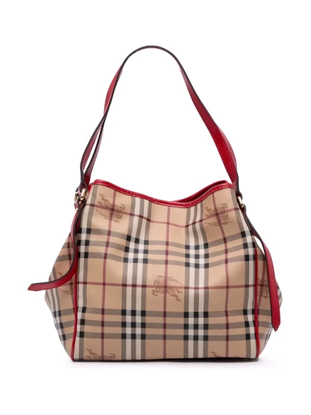 Подержанная холщовая сумка Canterbury tote от Burberry 2000-2017 годов выпуска, маленькая, в клетку от Haymarket, с покрытием brown