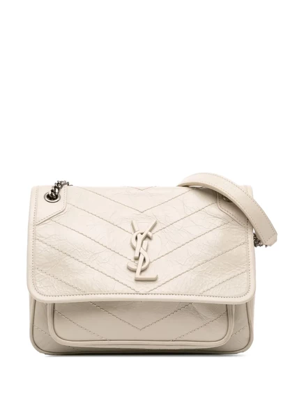 Сумка через плечо Niki Bag из телячьей кожи с монограммой Saint Laurent, бывшая в употреблении в продаже в 2023 году. white