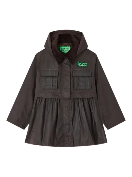 Женская куртка Ganni x Barbour тартановая с баской, коричневая