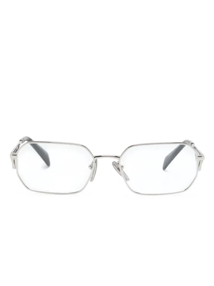 Женские очки Prada Eyewear прямоугольная оправа с треугольным логотипом, серебристые