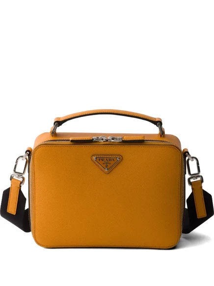 Мужская сумка Prada Brique средняя из кожи Saffiano, оранжевая