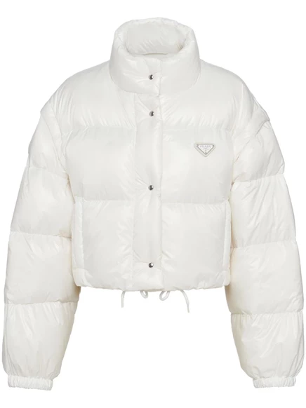 Укороченный пуховик Prada из переработанного нейлона white