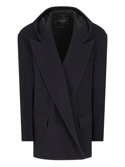 Шерстяное пальто Balenciaga с капюшоном blue