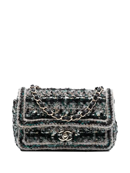 Женская сумка Chanel Classic Mini из твида, черная