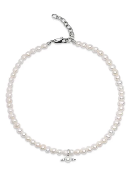 Женское ожерелье Nialaya Jewelry с кулоном‑крылом и пресноводным жемчугом на стальной цепочке, серебристое