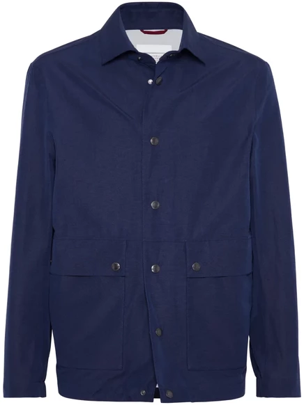 Пиджак-рубашка из льна и шелка Brunello Cucinelli blue