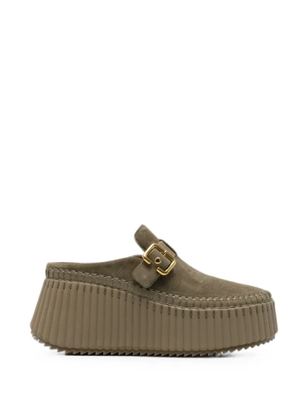 Женские мюли Chloé на платформе с пряжкой, зеленые