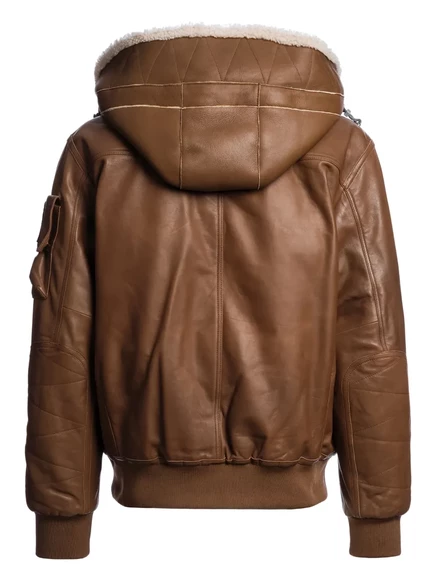 Мужская кожаная куртка parajumpers с капюшоном, коричневая