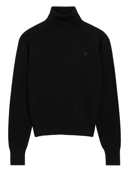 Шерстяной свитер AMI Paris Ami De Coeur с круглым вырезом горловины black