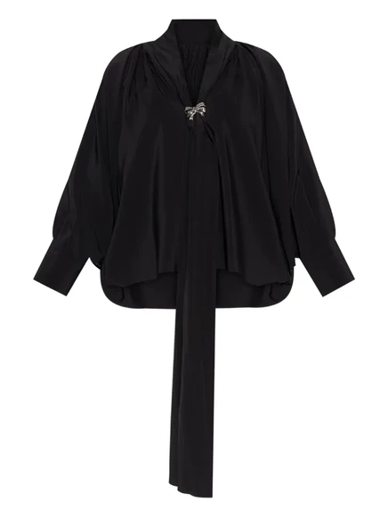 Женская шелковая блузка Max Mara с бантом, черная