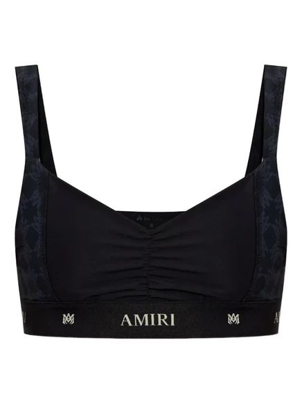 Женский топ Amiri с рюшами и логотип-лентой, черный