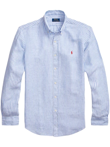 Льняная рубашка Polo Ralph Lauren Polo Pony с вышивкой blue