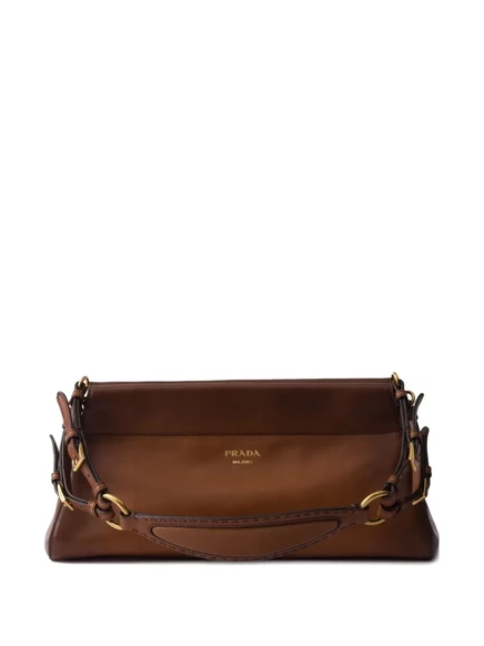 Кожаная сумка через плечо с пряжкой и ремешком от Prada Enchaîné brown