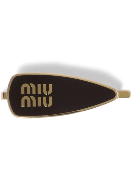 Женская заколка Miu Miu с эмалью и логотипом, черная