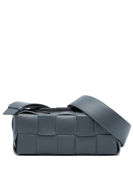 Bottega Veneta, бывшая в употреблении, 2012-2025, маленькая сумка-кассета Intrecciato Brick из овечьей кожи, через плечо grey