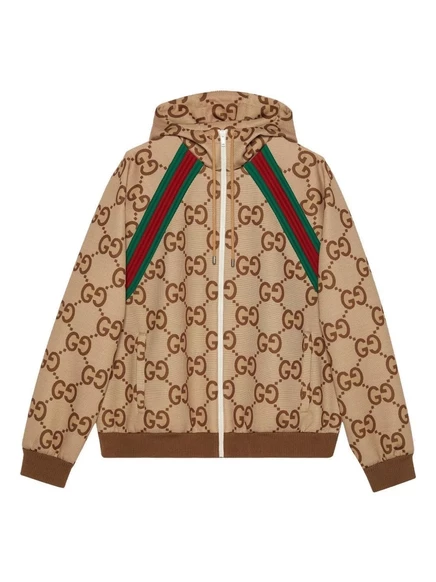 Мужская куртка Gucci GG Supreme с капюшоном, из хлопкового жаккарда, коричневая