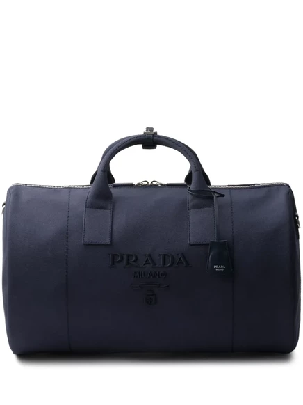 Дорожная сумка Prada с тиснёным логотипом, темно-синяя