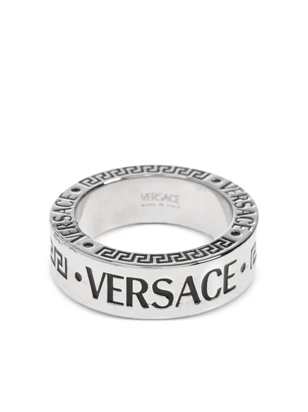 Мужское кольцо Versace с гравировкой логотипа, серебристое