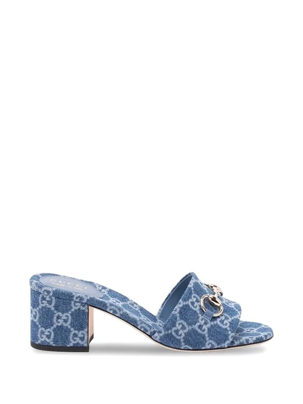 Женские босоножки Gucci Horsebit с узором GG, синие