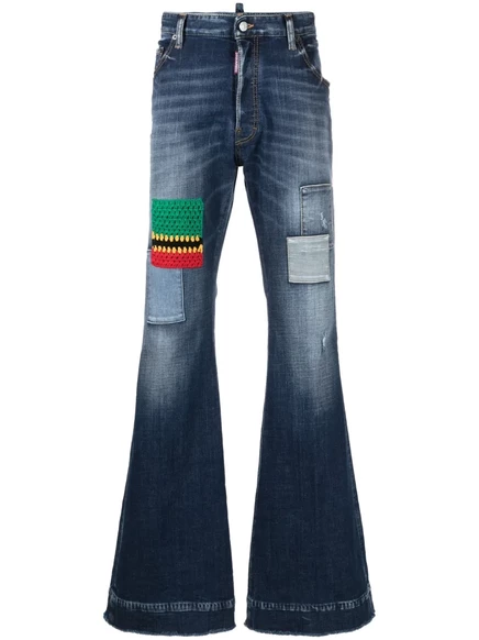 Мужские джинсы DSquared2 широкие с заплатками, синие