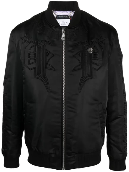 Мужской бомбер Philipp Plein атласный с вышивкой, черный