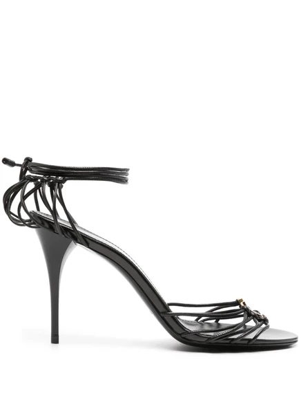 Босоножки из натуральной кожи Saint Laurent 90mm Babylone Cassandre-plaque black