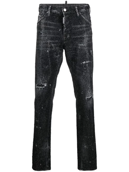 Мужские джинсы DSquared2 прямые с кристаллами, черные
