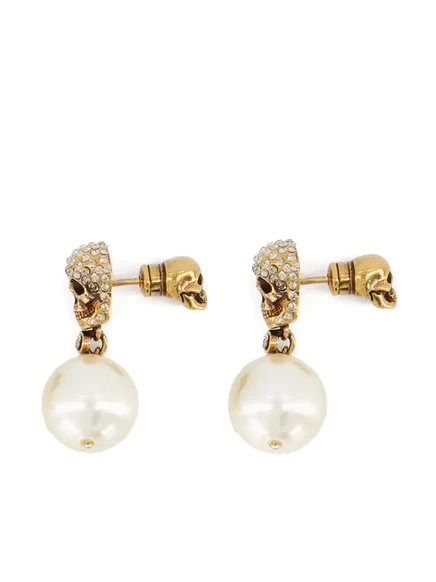 Серьги Alexander McQueen с черепами в кристаллах, золотистые