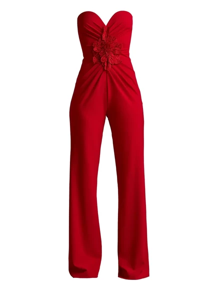Женский комбинезон Tadashi Shoji без бретелей с цветочной отделкой, красный